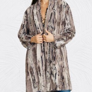 JOHNNY WAS Foxy‎ Faux Fur Jacket Brown Gray Medium Silk liner